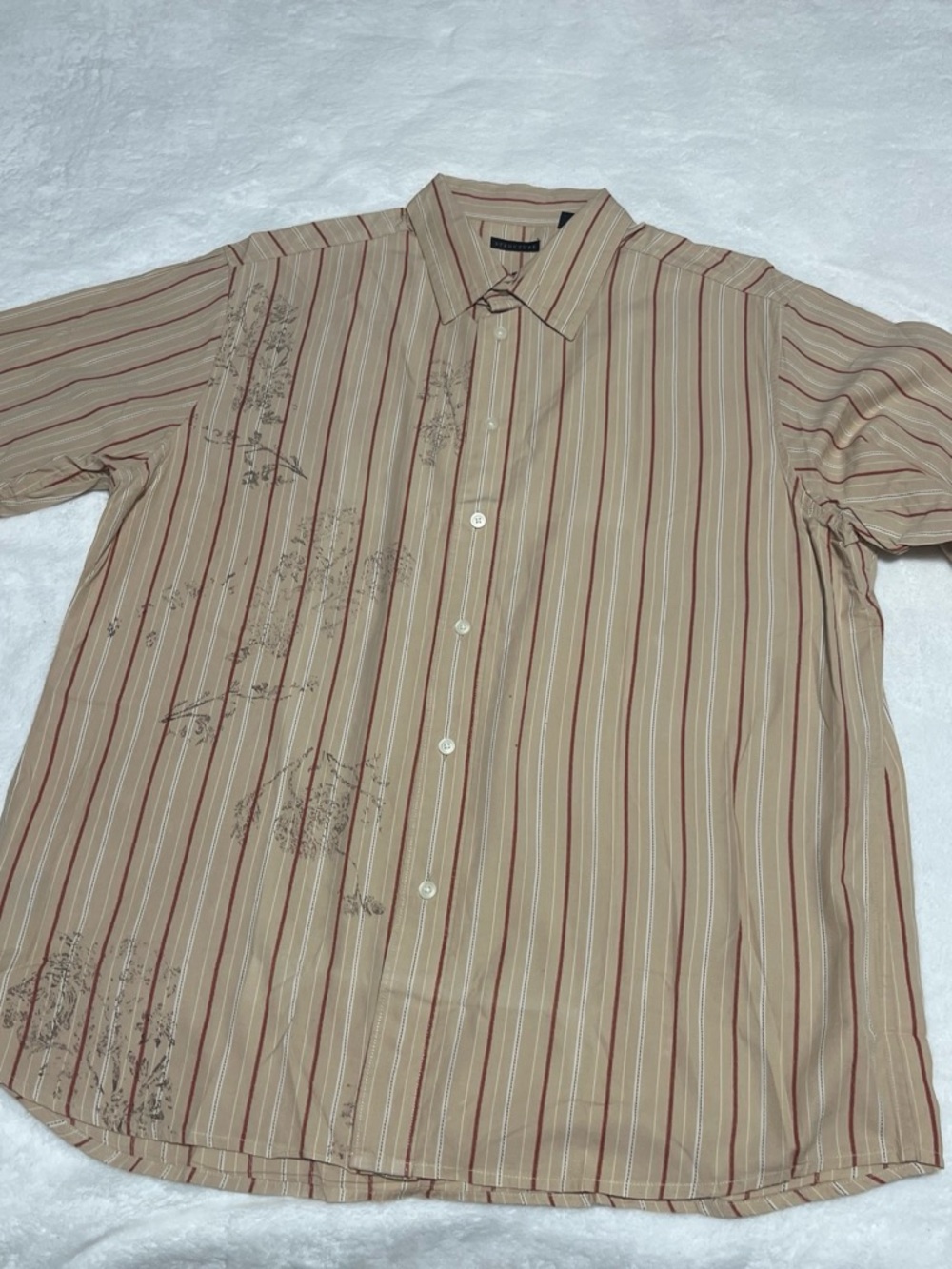 Structure Beige and Red Striped Button-Down Shirt